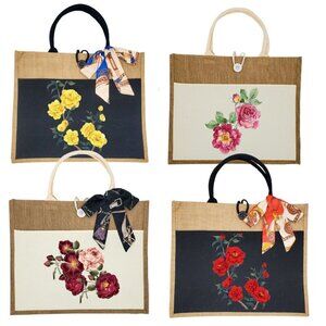Custom Canvas Tote Bag, Large Size - Floral Theme, Black or Cream Tote